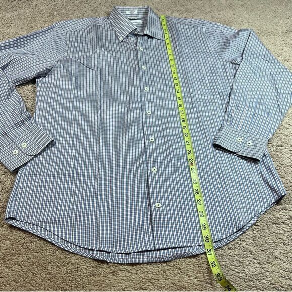 Peter Millar Long Sleeve Button Down Shirt Plaid Blue Cotton Blend Size L - Picture 2 of 6